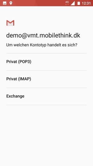 Wählen Sie Privat (POP3) oder Privat (IMAP)