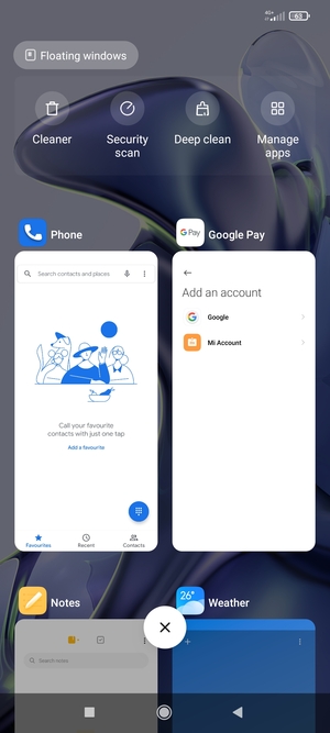 Select the Delete icon to close all running apps