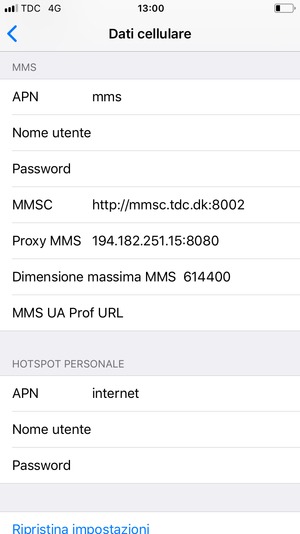 Inserisci informazioni MMS