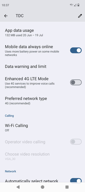 Scroll to and select Preferred network type