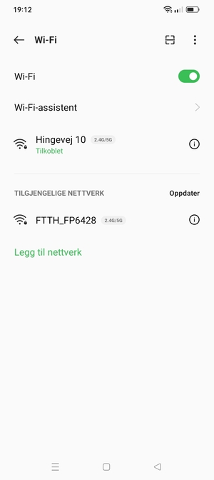 Du er nå koblet til Wi-Fi-nettverket