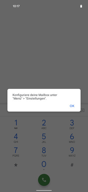 Falls Ihre Voicemail nicht eingerichtet ist, wählen Sie OK