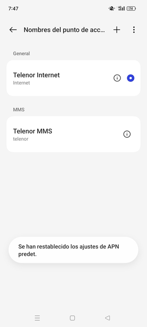 Seleccione Nuevo APN