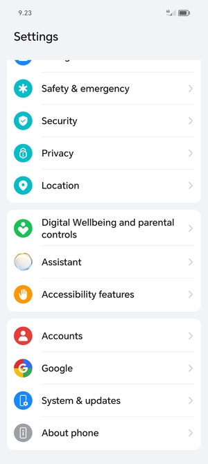 Scroll to and select System & updates