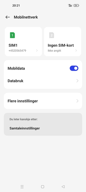 Velg SIM1 eller SIM2