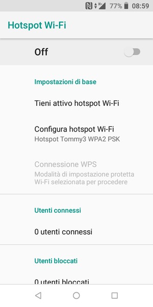 Seleziona Configura hotspot Wi-Fi