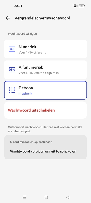 Uw telefoon is nu beveiligd met een schermvergrendeling