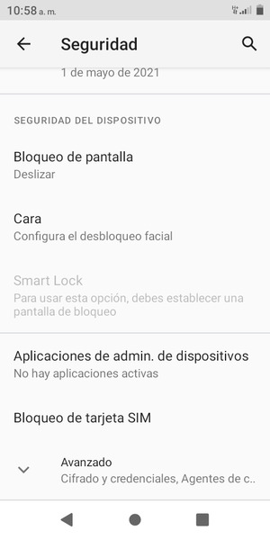 Para cambiar el PIN de la tarjeta SIM, desplácese y seleccione Bloqueo de tarjeta SIM