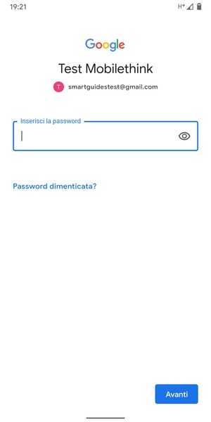 Inserisci la tua password e seleziona Avanti