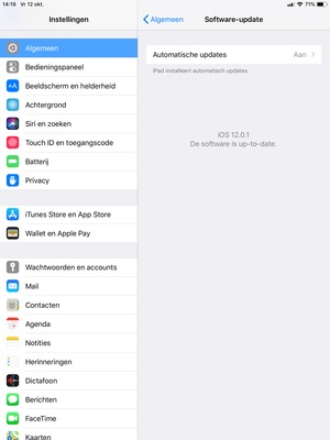 Als uw iPad up-to-date is, zult u het volgende scherm zien