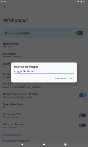 Voer een wachtwoord van een WiFi-hotspot in van ten minste 8 tekens en selecteer OK