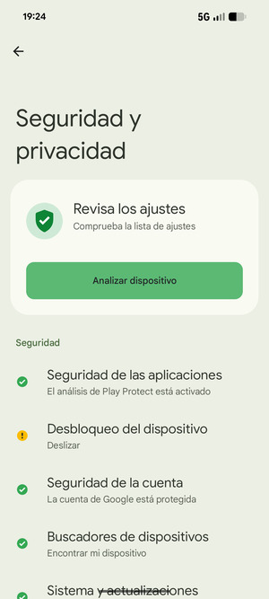 Para activar su bloqueo de pantalla, vaya al menú Seguridad y privacidad y seleccione Desbloqueo del dispositivo