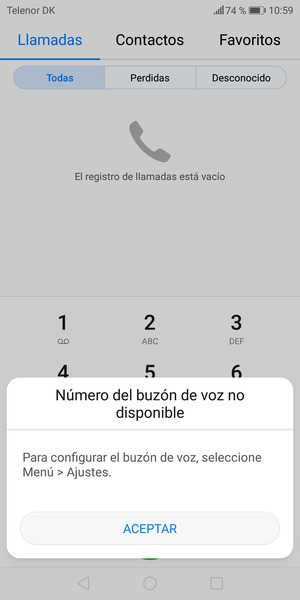 Si el correo de voz no está configurado, seleccione ACEPTAR