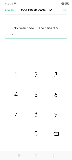 Saisissez votre Nouveau code PIN de carte SIM et sélectionnez OK