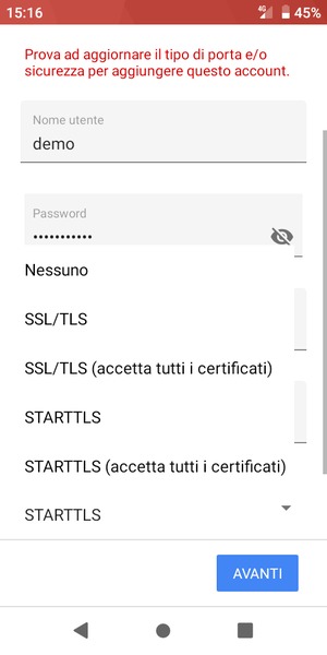 Seleziona Nessuno e AVANTI