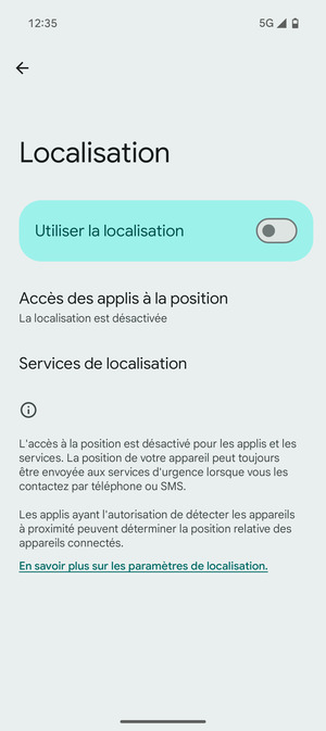 Désactiver le Utiliser la localisation