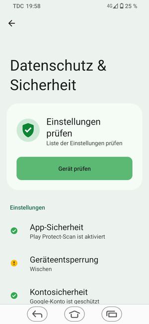 Um Ihre Bildschirmsperre zu aktivieren, gehen Sie zum Datenschutz & Sicherheit Menü und wählen Sie  Geäteentsperrung