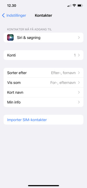 Scroll til og vælg Importer SIM-kontakter