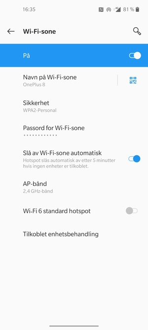 Telefonen din er konfigurert for bruk som et modem