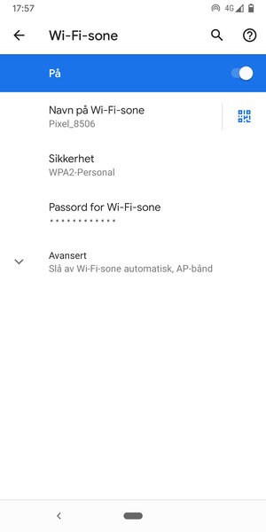 Telefonen din er konfigurert for bruk som et modem