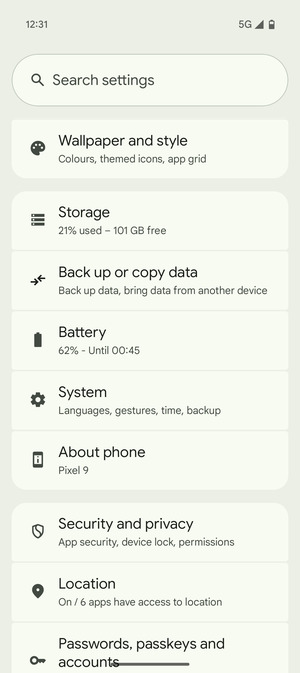 Scroll to and select System