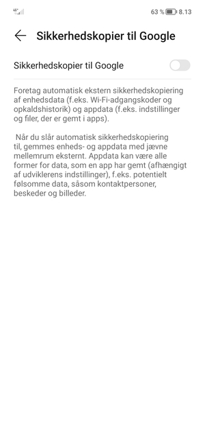 Aktiver Sikkerhedskopiér til Google