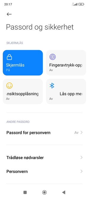 Telefonen din er nå sikret med en skjermlås