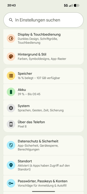 Scrollen Sie und wählen Sie System