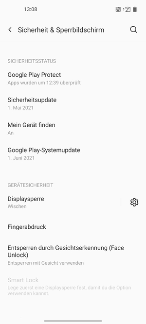 Um Ihre Bildschirmsperre zu aktivieren, gehen Sie zum Sicherheit & Sperrbildschirm Menü und wählen Sie  Displaysperre