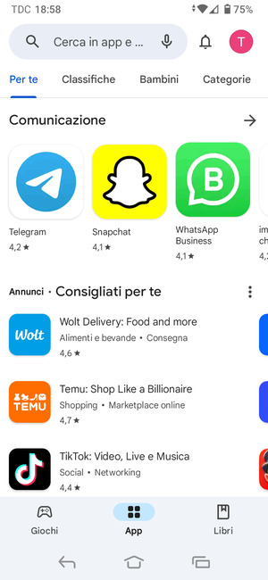 Seleziona la barra di ricerca