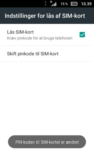 Din PIN-kode til SIM-kort er nu ændret