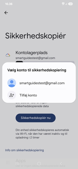 Vælg din sikkerhedskopi-konto