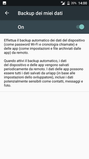 Seleziona il tasto Indietro