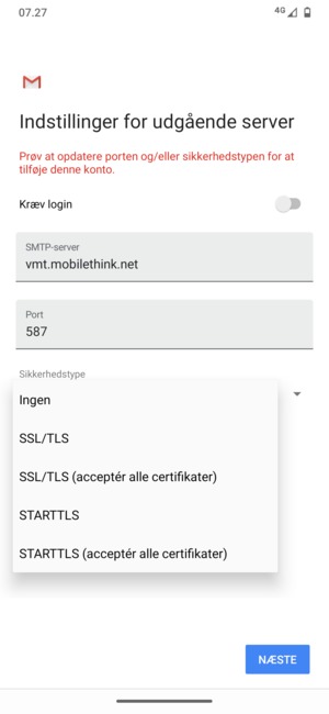 Vælg Ingen og  NÆSTE