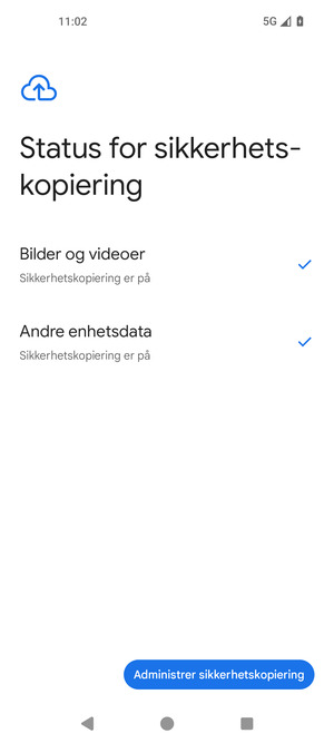 Velg Administrer sikkerhetskopiering