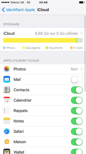 Sélectionnez les services que vous souhaitez sauvegarder