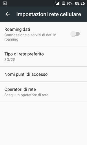 Seleziona Tipo di rete preferito