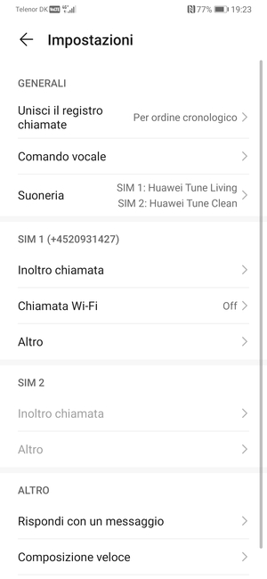 Scorri fino a SIM 1 o SIM 2 e seleziona Altro