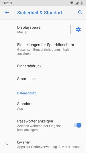 Scrollen Sie und wählen Sie Erweitert