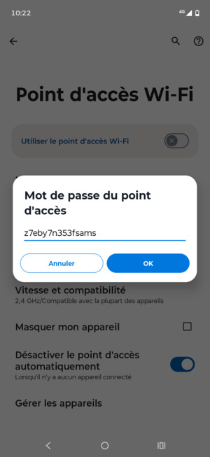 Saisissez un mot de passe de hotspot Wi-Fi d'au moins 8 caractères et sélectionnez OK