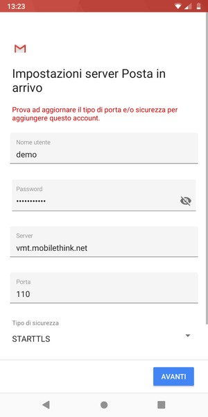 Seleziona Tipo di sicurezza