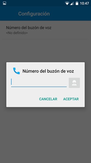 Introduzca el Número del buzón de voz y seleccione ACEPTAR