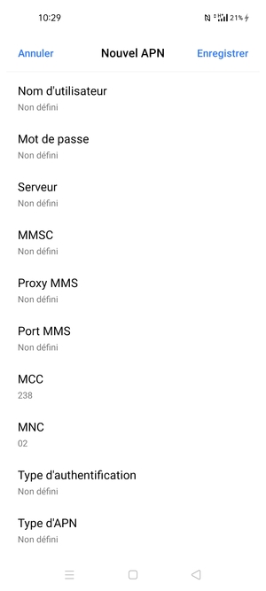 Faites défiler vers le bas et saisissez les informations Internet