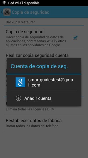 Seleccione su cuenta de copia de seguridad