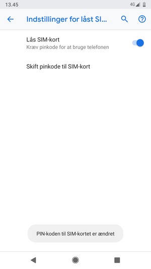 Din PIN-kode til SIM-kort er nu ændret
