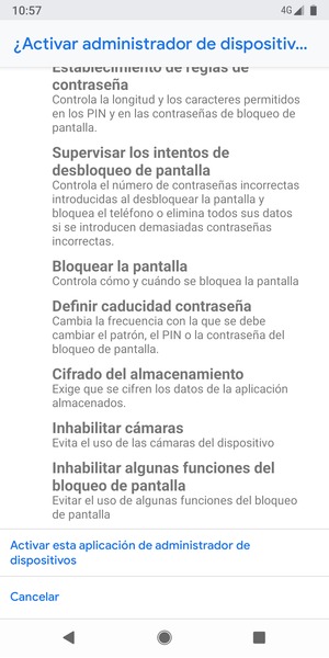 Desplácese y seleccione Activar esta aplicación de administrador de dispositivos