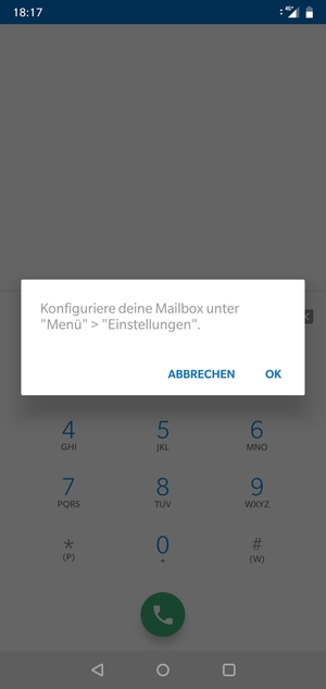 Falls Ihre Voicemail nicht eingerichtet ist, wählen Sie OK