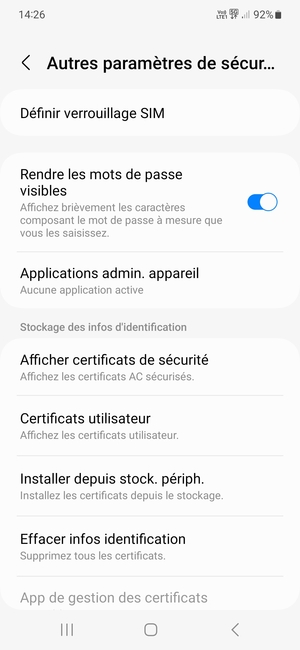 Sélectionnez Définir verrouillage SIM