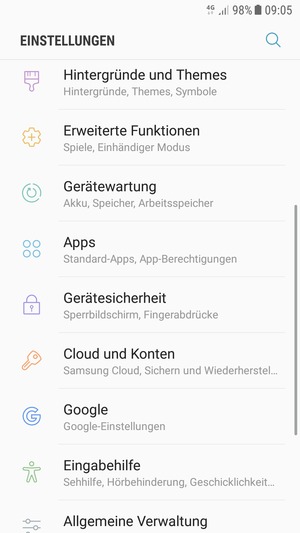 Scrollen Sie und wählen Sie Gerätesicherheit