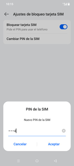 Introduzca su Nuevo PIN de la tarjeta SIM y seleccione Aceptar
